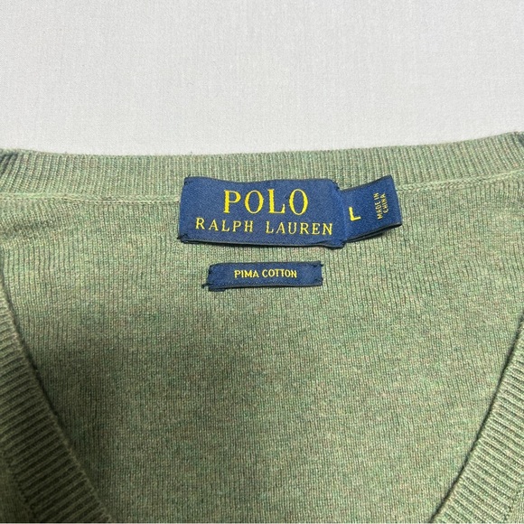 Polo Ralph Lauren Sweater Mens Large Green Lightweight Pima Cotton Knit V-Neck - Picture 3 of 7